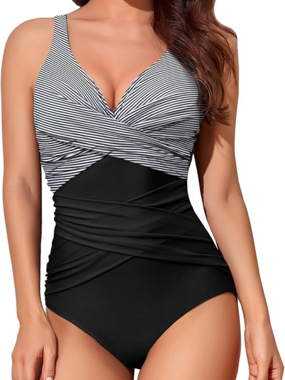 Smismivo Swimsuit Ruched Tummy Control Wide Straps Swimwear Black Sz XL NWT